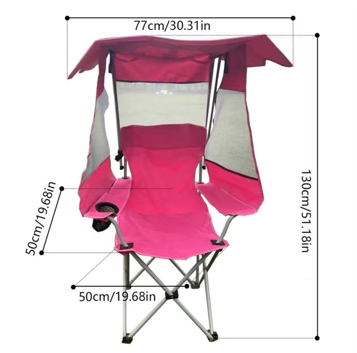 Folding Camping Chair with Shade Canopy, Cup Holder & Side Pocket – 330 LBS Capacity