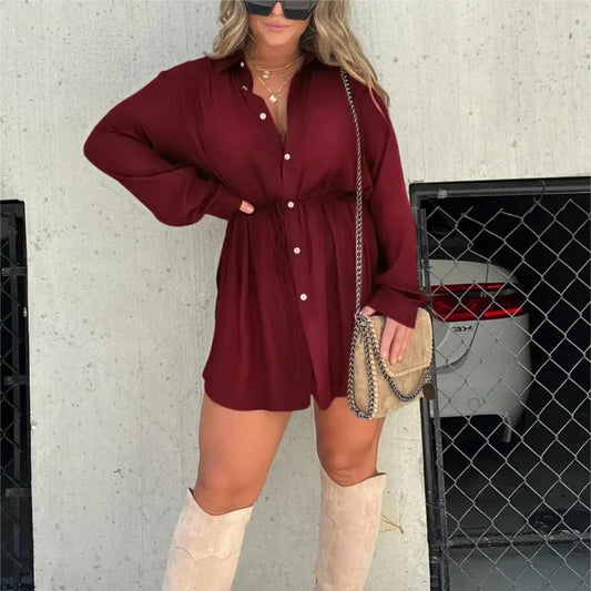 Long Sleeve Jumpsuit With Button Fashion Shirt Dress