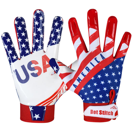 American Flag Football Gloves - USA Patriotic Receiver Gloves for Youth & Adults