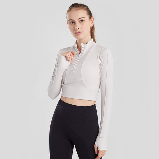 Slim Fit Half-Zip Yoga Jacket for Women – 80% Nylon, Sizes S-XL