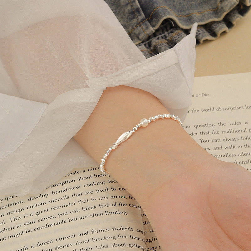Sterling Silver Fish & Pearl Bracelet | Light Luxury Design | Mother's Day Gift