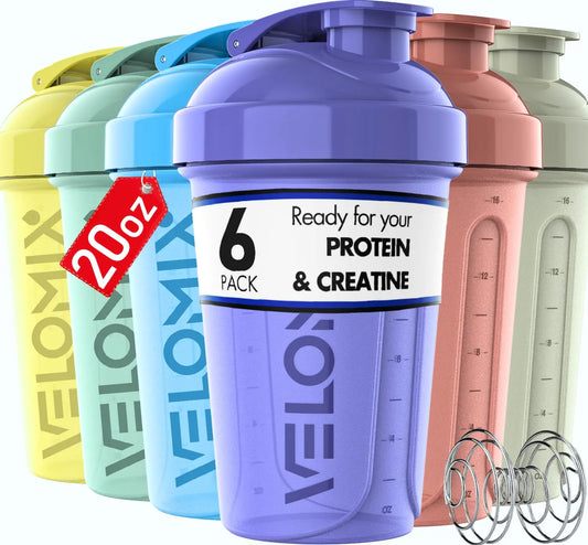 20oz Protein Shaker Bottles 6 Pack - Leak-Proof Small Shaker Cups for Protein Shakes