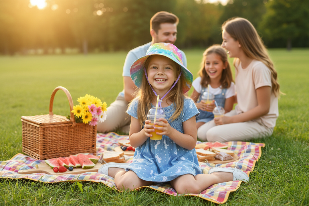 Perfect picnic setup with bohemian blanket, hammock and tapestry outdoors