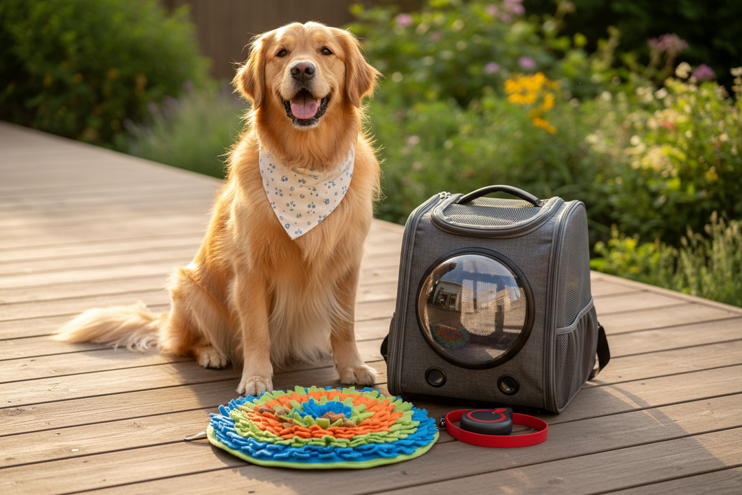 Labor Day 2026 pet lovers bundle - breathable pet backpack, snuffle mat and retractable dog leash on sale