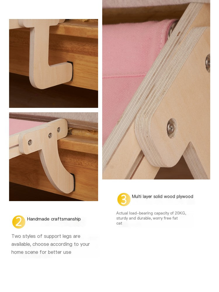 Cat Window Hammock Bed – Wooden Perch, Thickened, Suction Mount for Medium Cats