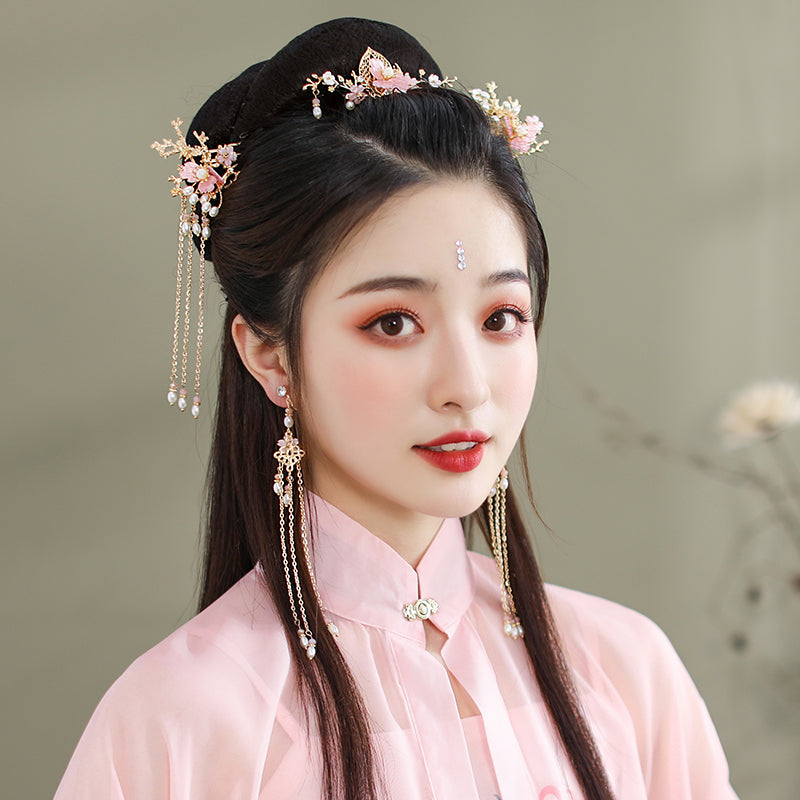 Traditional Hanfu Hair Accessories Set — Tassel Hairpins with Dragon & Phoenix Motifs