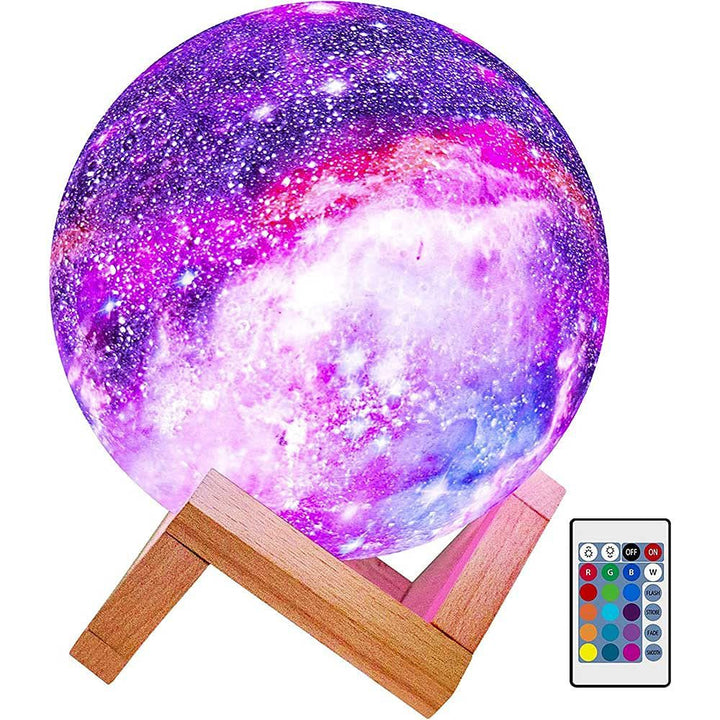 3D Moon Lamp with Stand — 16 Colors, USB Rechargeable Night Light