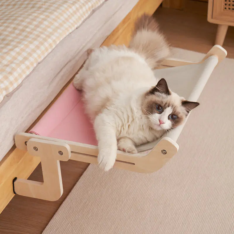 Cat Window Hammock Bed – Wooden Perch, Thickened, Suction Mount for Medium Cats