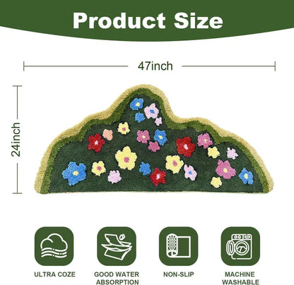 Green Moss Bathroom Runner Rug – Boho Leaf Bath Mat, Non-Slip & Absorbent