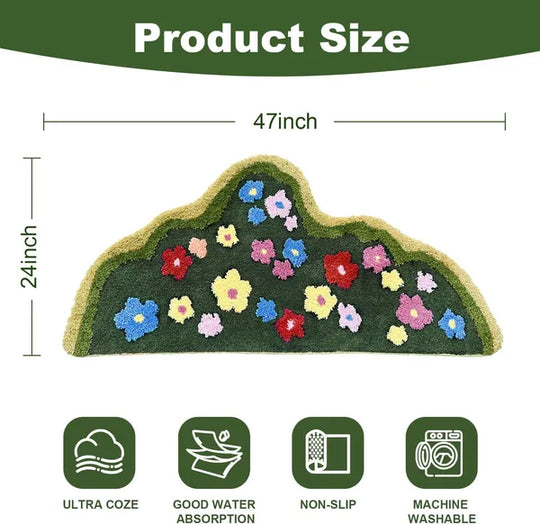 Green Moss Bathroom Runner Rug – Boho Leaf Bath Mat, Non-Slip & Absorbent