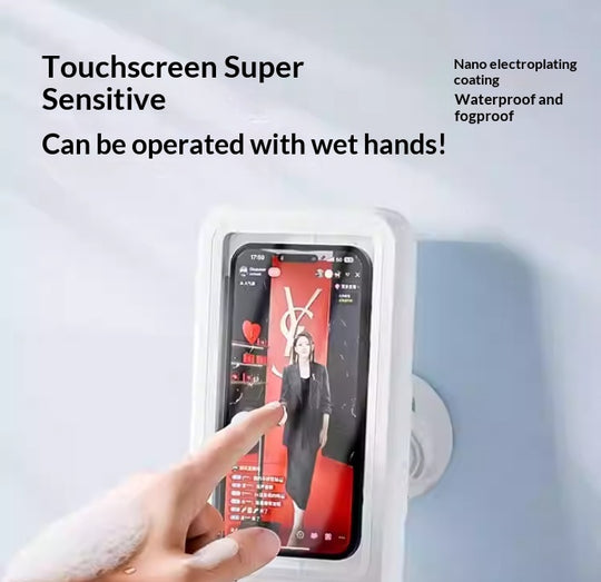 Waterproof Shower Phone Holder with Bluetooth Speaker | 360° Rotation Touch Screen