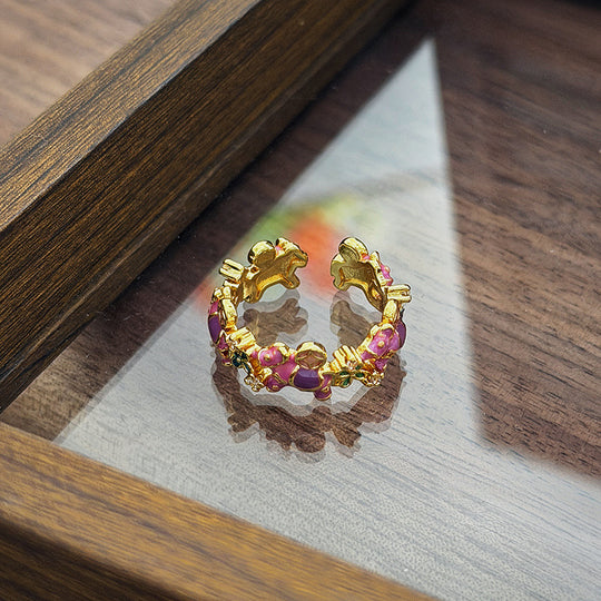 Retro Enamel Ring for Women – Lotus Cloud & Butterfly