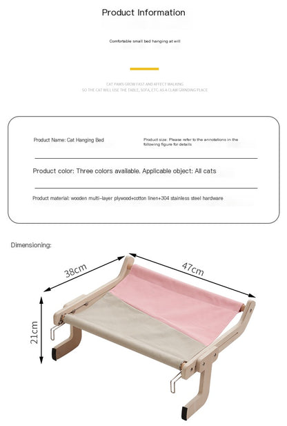 Cat Window Hammock Bed – Wooden Perch, Thickened, Suction Mount for Medium Cats