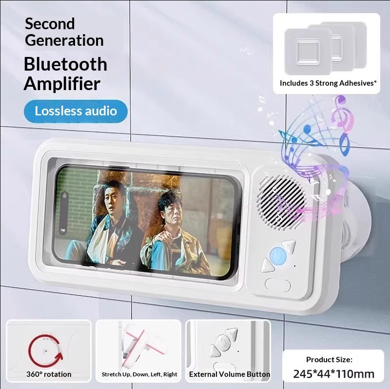 Waterproof Shower Phone Holder with Bluetooth Speaker | 360° Rotation Touch Screen