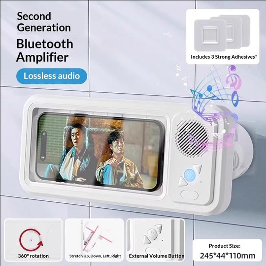 Waterproof Shower Phone Holder with Bluetooth Speaker | 360° Rotation Touch Screen