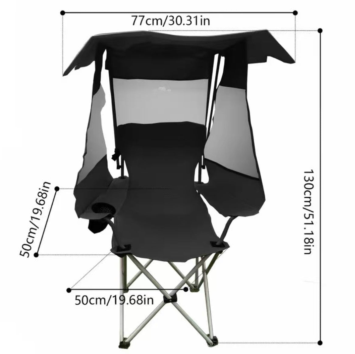 Folding Camping Chair with Shade Canopy, Cup Holder & Side Pocket – 330 LBS Capacity