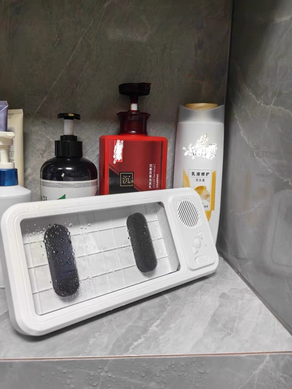 Waterproof Shower Phone Holder with Bluetooth Speaker | 360° Rotation Touch Screen