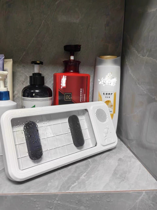 Waterproof Shower Phone Holder with Bluetooth Speaker | 360° Rotation Touch Screen