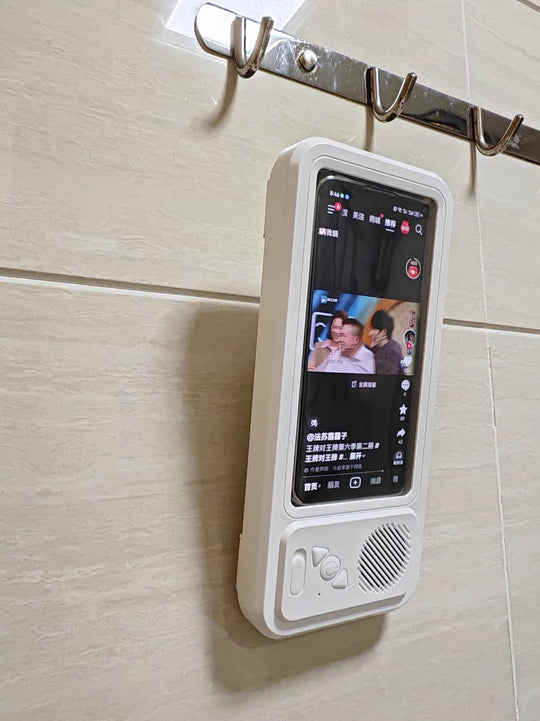 Waterproof Shower Phone Holder with Bluetooth Speaker | 360° Rotation Touch Screen