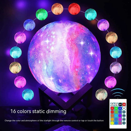 16-Color 3D LED Moon Light with Stand - Night Light