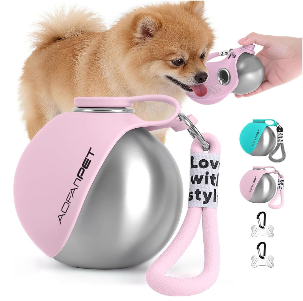 Portable Dog Water Bottle with Bowl | Stainless Steel Travel Pet Water Cup
