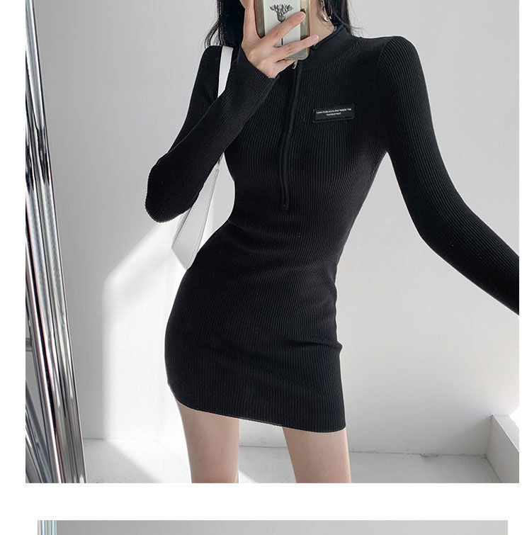 Bodycon Hip Skirt | Polyester Splicing Mini Skirt in Grey & Black