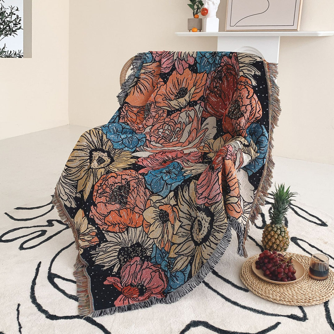 Bohemian Picnic Blanket & Outdoor Mat | Cotton Plant Pattern