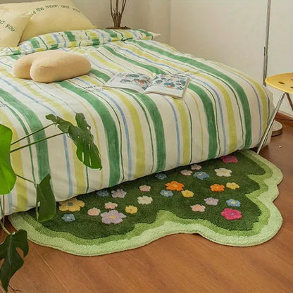 Green Moss Bathroom Runner Rug – Boho Leaf Bath Mat, Non-Slip & Absorbent