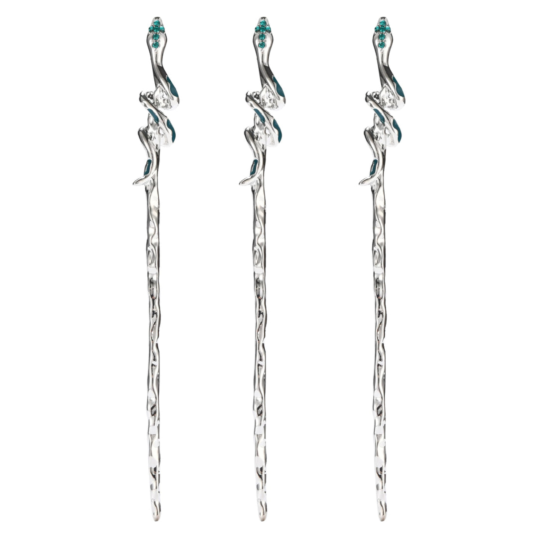 Snake Hair Sticks for Buns – Set of 3 | Silver Hair Chopsticks for Long Hair