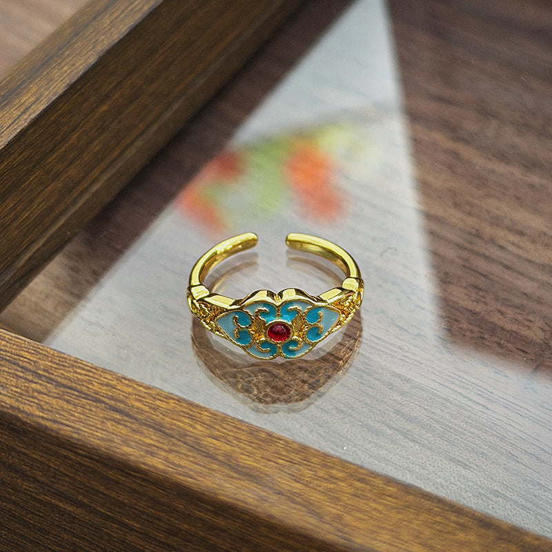 Retro Enamel Ring for Women – Lotus, Cloud & Butterfly | Gift for Mom