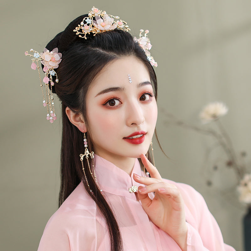 Traditional Hanfu Hair Accessories Set — Tassel Hairpins with Dragon & Phoenix Motifs