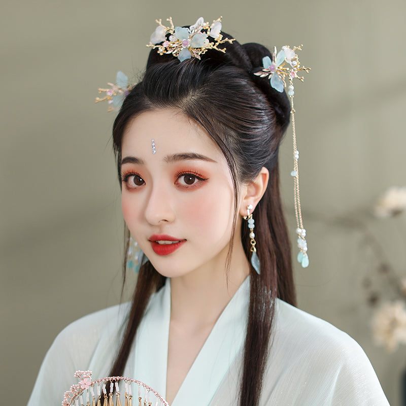 Traditional Hanfu Hair Accessories Set — Tassel Hairpins with Dragon & Phoenix Motifs