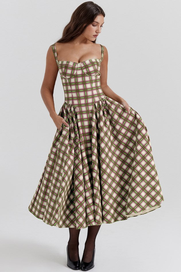 French Style Plaid Summer Dress | Polyester Tartan Dress S–XL in 4 Colors
