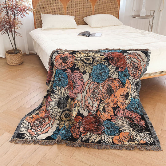 Bohemian Picnic Blanket & Outdoor Mat | Cotton Plant Pattern