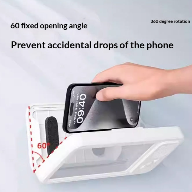 Waterproof Shower Phone Holder with Bluetooth Speaker | 360° Rotation Touch Screen
