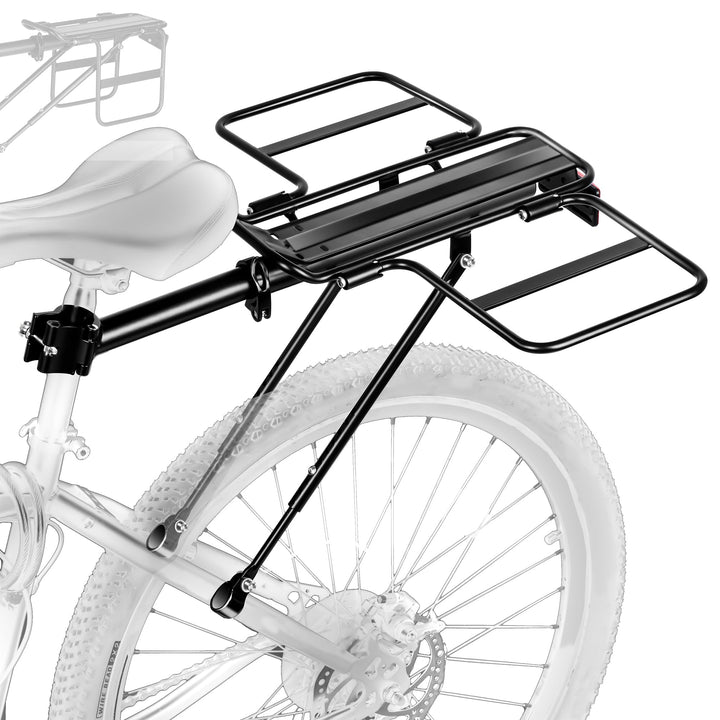 Bicycle with a black rear rack on a white background