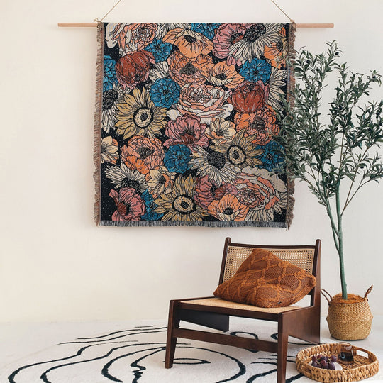 Bohemian Picnic Blanket & Outdoor Mat | Cotton Plant Pattern