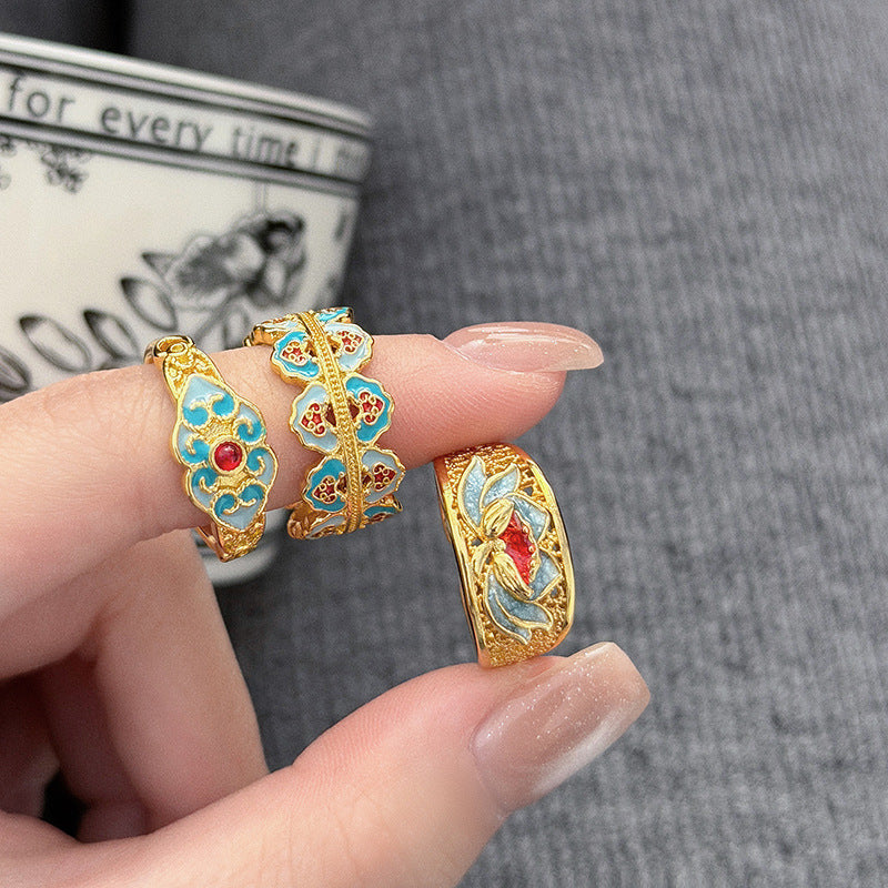 Retro Enamel Ring for Women – Lotus, Cloud & Butterfly | Gift for Mom