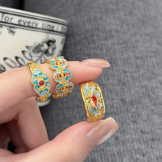 Retro Enamel Ring for Women – Lotus, Cloud & Butterfly | Gift for Mom