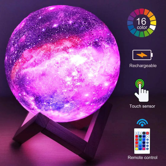 16-Color 3D LED Moon Light with Stand - Night Light