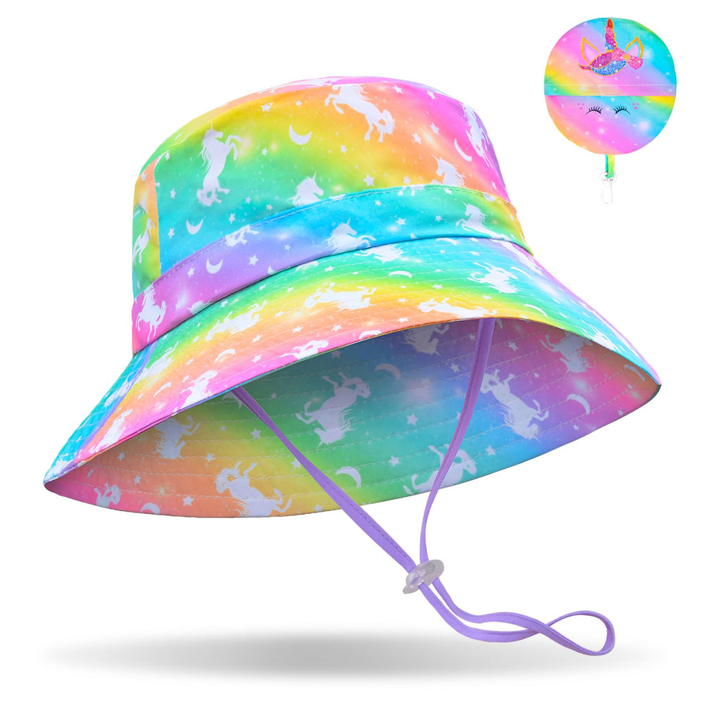 Kids UPF 50+ Wide-Brim Bucket Hat – Anti-UV Cotton Sun Hat for Girls (Ages 2–9)