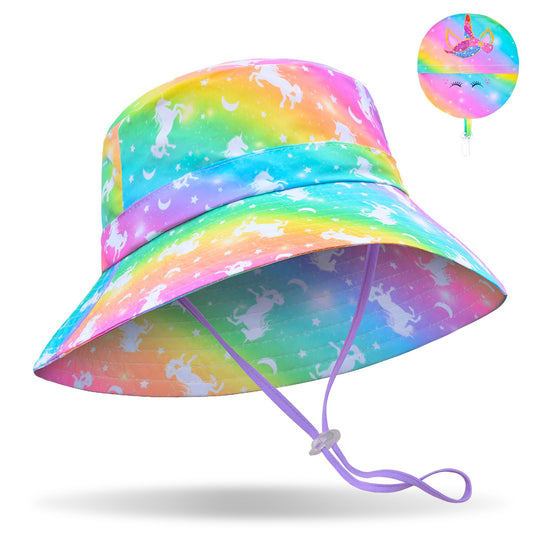 Kids UPF 50+ Wide-Brim Bucket Hat – Anti-UV Cotton Sun Hat for Girls (Ages 2–9)