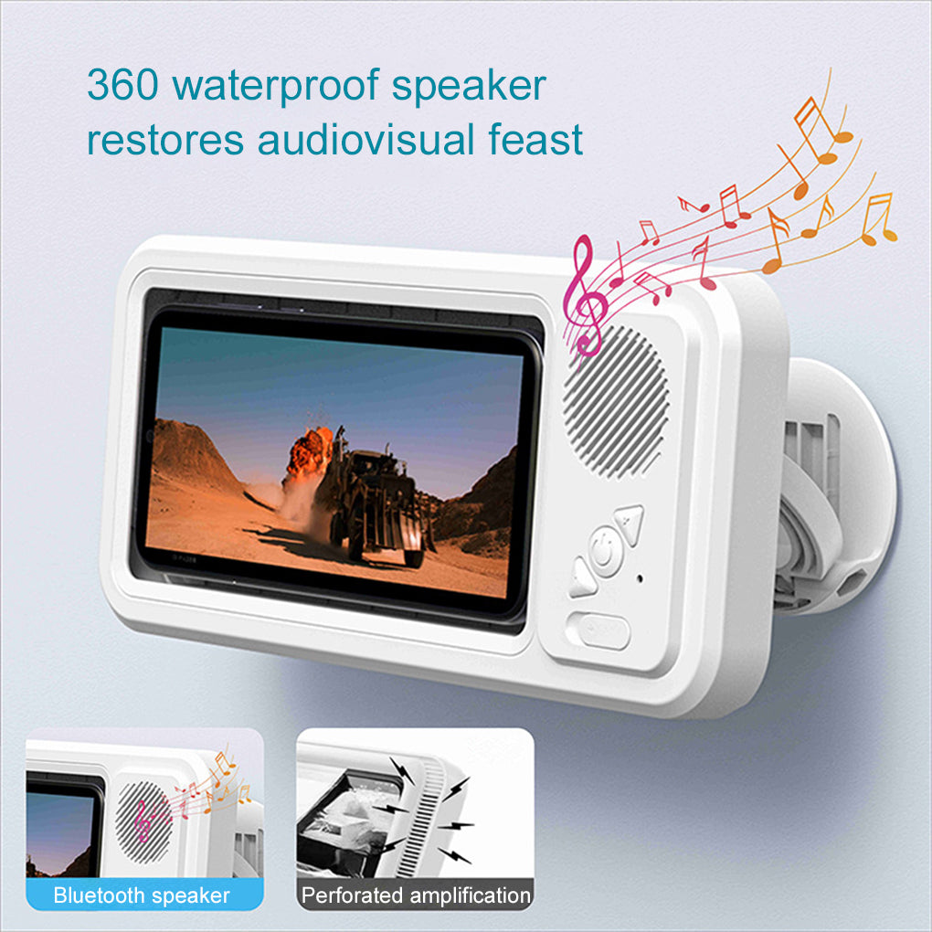 Waterproof Shower Phone Holder with Bluetooth Speaker | 360° Rotation Touch Screen