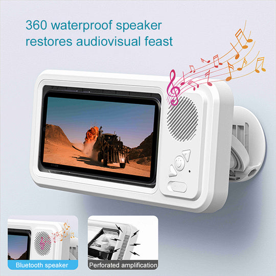 Waterproof Shower Phone Holder with Bluetooth Speaker | 360° Rotation Touch Screen