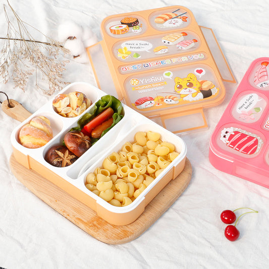 Bento Lunch Box with Utensils – 5-Compartment Microwave Safe