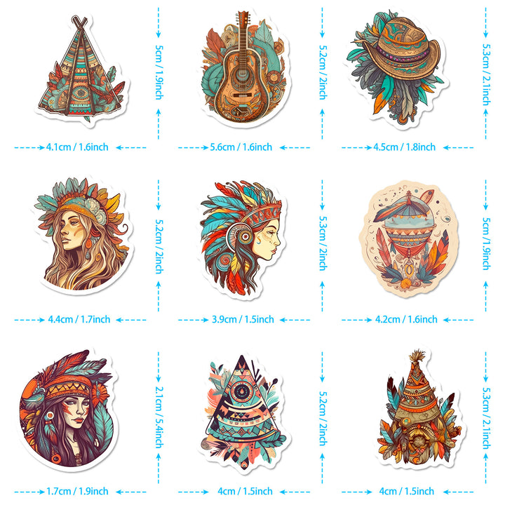 50 PCS Boho Wind Stickers for DIY Art Projects