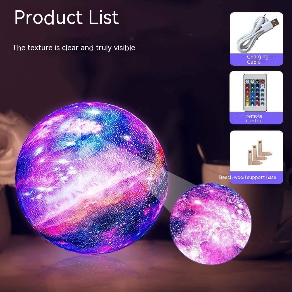 16-Color 3D LED Moon Light with Stand - Night Light