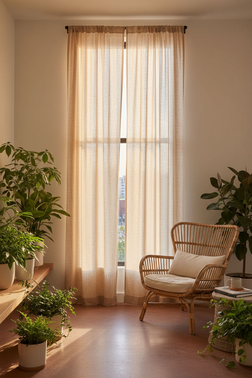 Warm Khaki - balcony tall narrow window golden hour scene