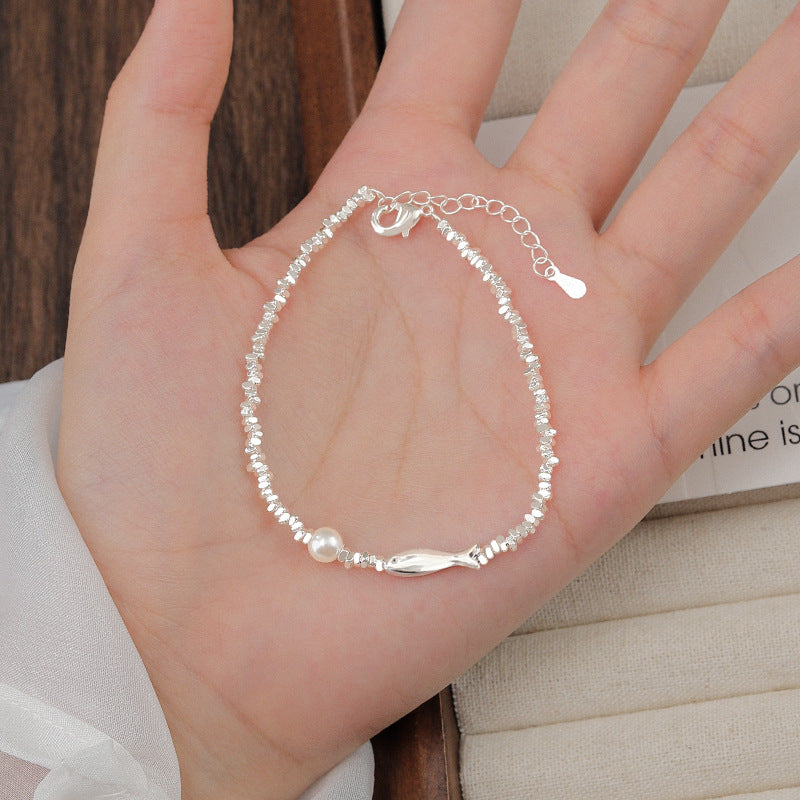 Sterling Silver Fish & Pearl Bracelet | Light Luxury Design | Mother's Day Gift