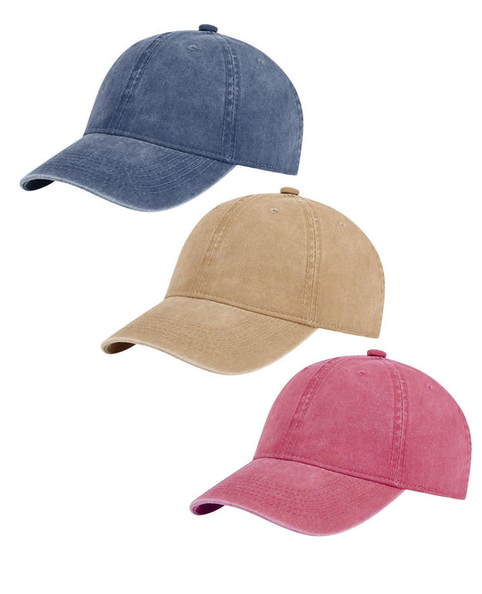 Vintage Washed Cotton Baseball Cap | Adjustable Distressed Dad Hat(3 pack)